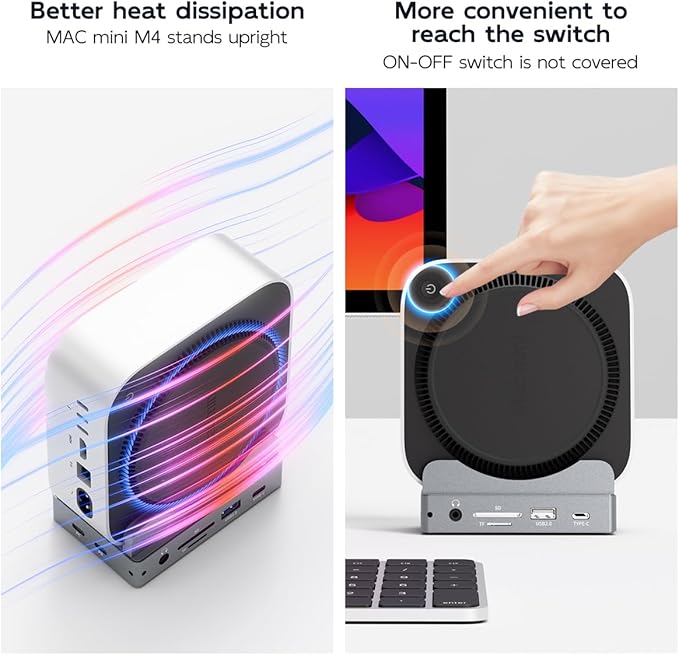 MAIWO Mac mini M4 Dock &amp Stand with M.2 SATA NVMe Enclosure 9-in-1 M4 Pro Hub with 2xUSBA 3.1 1xUSBA 2.0 USB C Data Port Up to 10Gbps 1 Gigabit Ethernet Port MIC Audio HD 4K Port SD/TF Slot