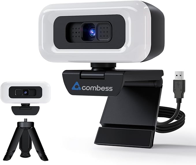4K Webcam with Light Webcam for PC with Microphone USB Computer Camera for Desktop Web cam with Tripod Plug and Play Web Camera for Desktop Computer