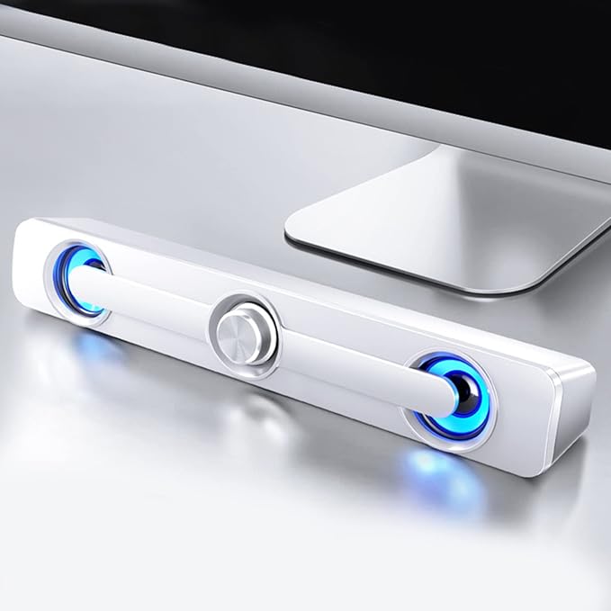 Computer Speakers Subwoofer Soundbar Speaker for Laptop Computer 2 Channel Bass Speaker 3W Computer Sound Bar Volume Control (White)