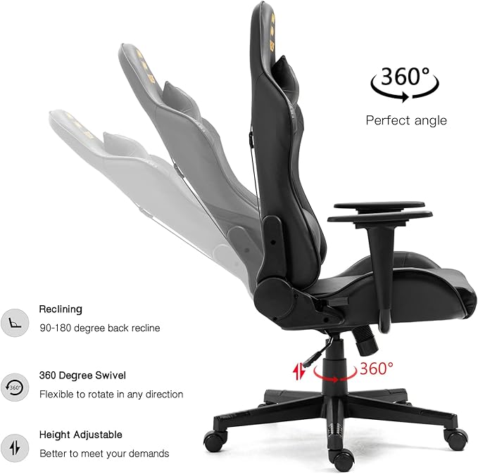 Modern-Depo Aquarius Zodiac Gaming Chair with Ergonomic Design Adjustable Swivel Recliner 330 lbs Load Capacity Black