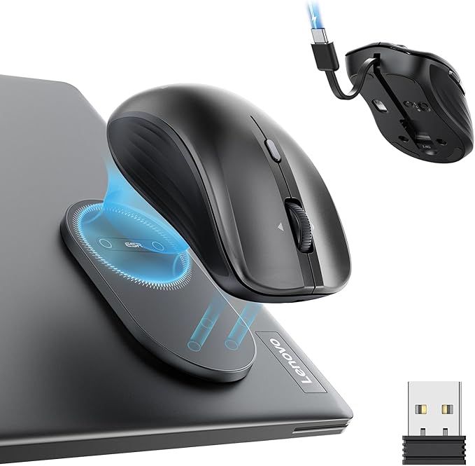 ESR MagMouse Snap-to-Carry Bluetooth Mouse Rechargeable Wireless Mouse for Laptop with Built-in Charging Cable Reusable Adhesive Holder BT 5.0 + 2.4 GHz Connectivity Silent Ergonomic Black