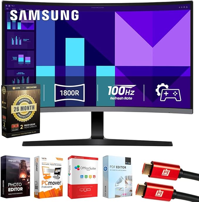 Samsung 27 S3 (S39GD) FHD 100Hz Curved Monitor with Speakers LS27D396GANXZA Bundle with Elite Suite 18 2X HDMI Cable and Deco Gear CPS Exclusive 26 Month Protection Pack (BEACH-CPS-26M250)
