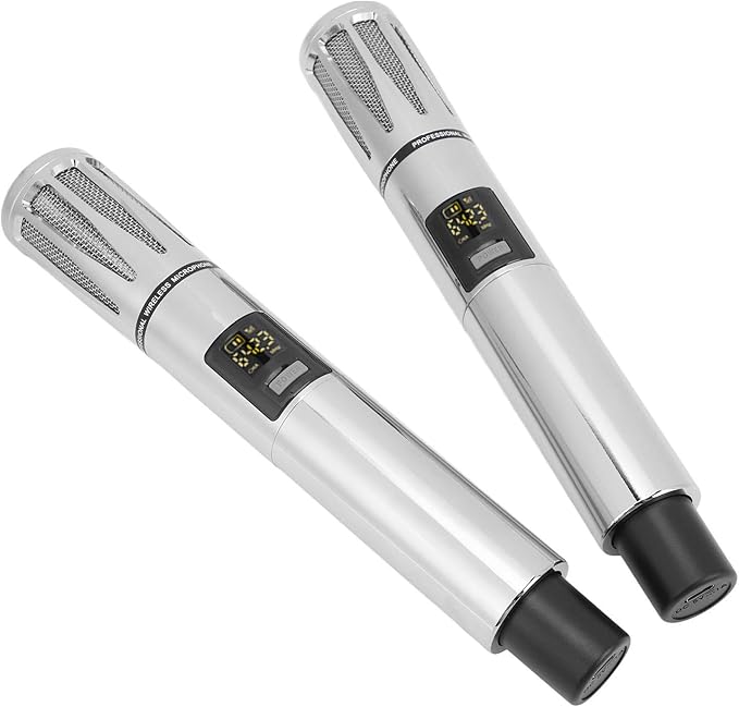 Acouto Professional UHF Cordless Dynamic Mic Microphone System Metal with Rechargeable Receiver 6.35mm F Wedding DJ Party Speech Use 240ft No Tangled Cords Plug and Play (Silver Color)