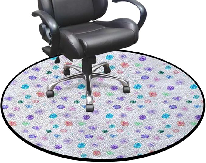 Multicolor Round Area Rug Swivel Chair Mats for Hardwood Floor Washable Waterproof Spill Mat Anti-Slip Floor Protector Colorful Diamond Feminine Women Diameter 47.2 in