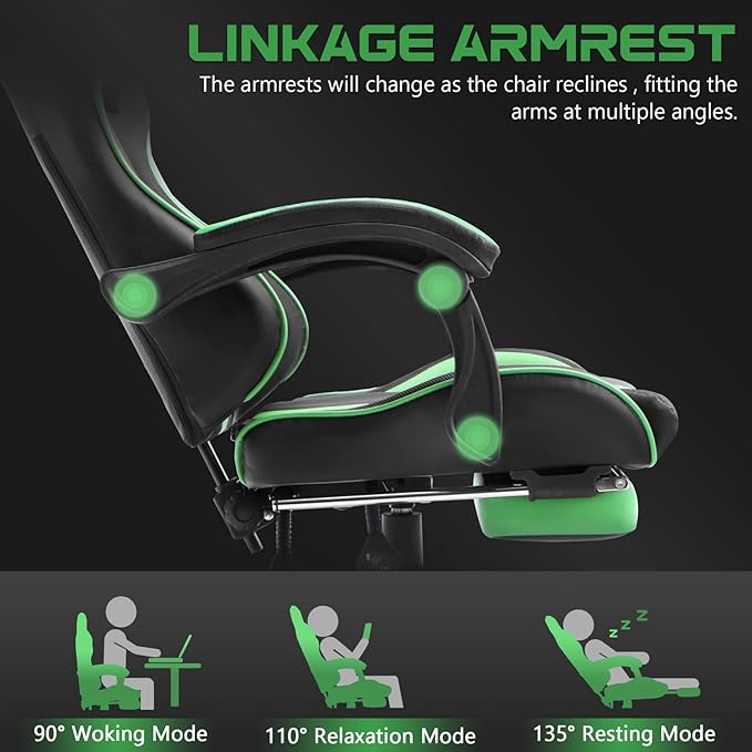 Ferghana Gaming Chairs Ergonomic Racing Style PC Game Computer Chair with Headrest Lumbar Support Adjustable Recliner PU Leather Video Computer Chair(Grass Green)