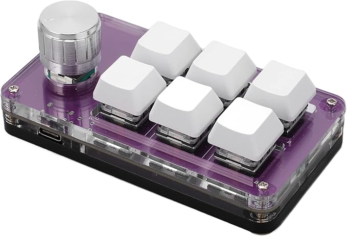 6 Fully Programmable One Handed Mechanical KeyboardType C USB Wired Numeric Keypad Mini Keypad with Knob 6 Key Mini Mechanical Gaming Keyboard Custom Knob KeyPad for Windows Linux