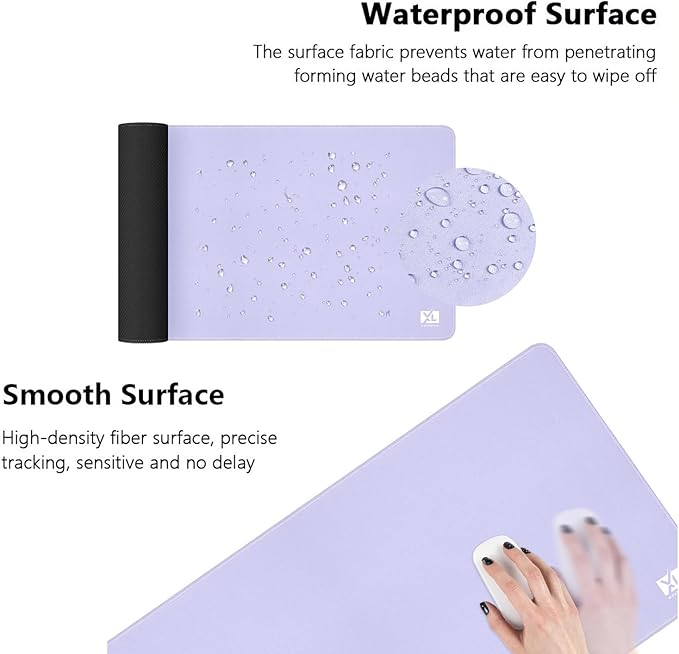 Light Purple 3XL Color Mouse Pad - Extra Large (48''x24'') Gaming Desk Pad with Nonslip Base and Stitched Edges - Durable and Waterproof Extended Mat