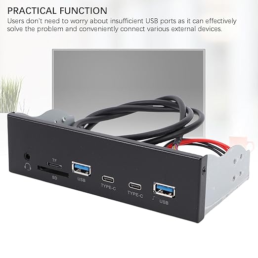 USB3.2 GEN1 Front Panel Hub 5.25 Inch Optical Drive Panel with 2 USB Type C Ports Headphone Jack for 7 8 10 11 2003 OS X Systems