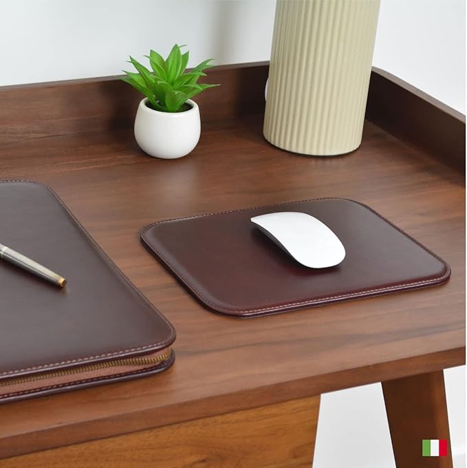 Maruse Italian Leather Mouse Pad for Home or Office Desktop Handmade in Italy Black