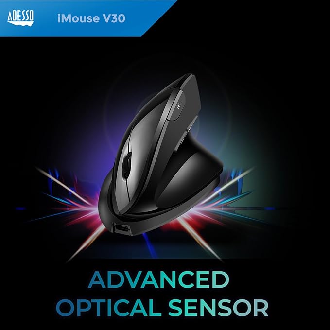 Adesso iMouse V30 Wireless Adjustable Vertical Ergonomic Mouse with Customizable Angles and DPI Switch - Reduces Wrist Strain 2.4GHz USB Receiver Made in Taiwan TAA-Compliant
