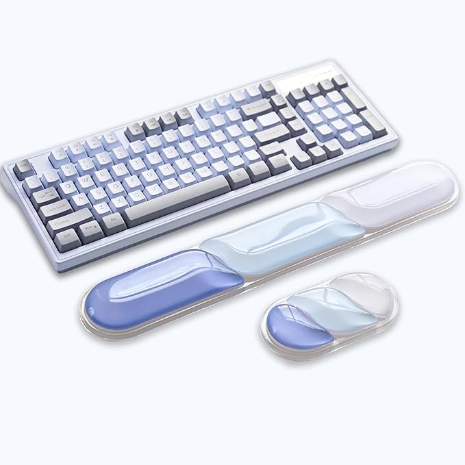 Ergonomic Keyboard Wrist Rest Gel Wrist Rest for Keyboard and Mouse Wrist Support and Keyboard Pad for Typing Pain Relief Anti-Slip Base Suitable for Office Laptop Computer Gaming (Blue)