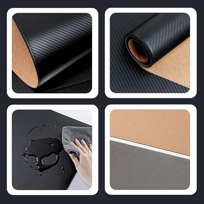 Ultra Thin Gaming Desk Pad Mat Carbon Fiber Texture Large Mouse Pad for Home Office Protection and Decor Double Sided(B31.5x15.8)