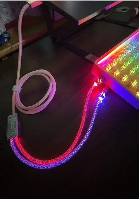 2-in-1 USB C Dual 8K Mechanical Keyboard Magnetic Axis Cable 6mm Thick Braided RGB Flash Cable No Interruption Metal Plug for Mechanical Keyboards/Mice/Hubs USB-C to USB-A1.5Meter (Pink)