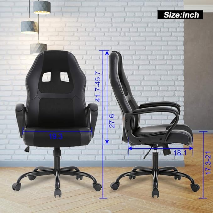 BestOffice Office Chair PC Gaming Chair Cheap Desk Chair Ergonomic PU Leather Executive Computer Chair Lumbar Support for Women Men (Black)
