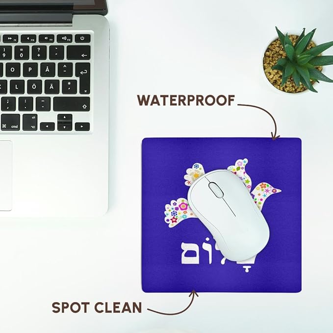 3Drose 8 X 8 X 0.25 Inches Mouse Pad White Floral Dove of Peace with Hebrew Shalom Text (mp_58351_1)