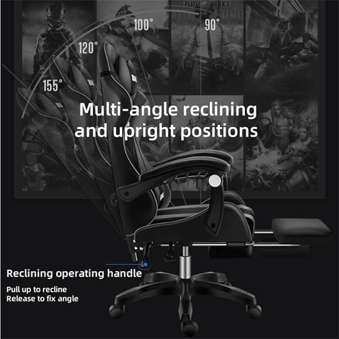 Pink Gaming Chair with Footrest Cute Kawaii Gaming Chair for Girl Bluetooth Speaker and Linkage Armrests Design Comfortable Reclining Game Chair for Gaming