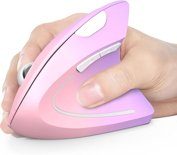 TECKNET 2.4G Ergonomic Mouse Vertical Wireless - 4800 DPI Optical Carpal Tunnel Mice Right Hand 4800 DPI Adjustable Quiet Clicks 6 Buttons for Laptop Desktop PC Computer - Pink Purple