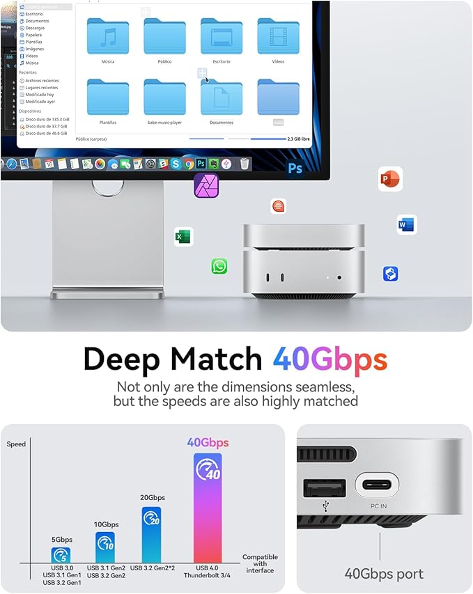 ORICO MiniMate Pro+ 40Gbps Mac mini M4 Docking Stand &amp Hub with Built-in 4TB NVMe SSD (Non-Removable) Mac mini M4 and M4 Pro 2025 Aluminum USB4 Dock 3.5mm Audio I/O 2×USB-A Compatible with USB
