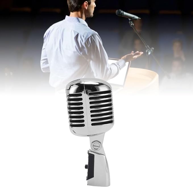 Cardioid Microphone Retro Dynamic Vocal Mic Unidirectional Zinc Alloy Shockproof 600Ω Vintage Style Rich Sound Quality Live Performances &amp Studio Recording Tiltable