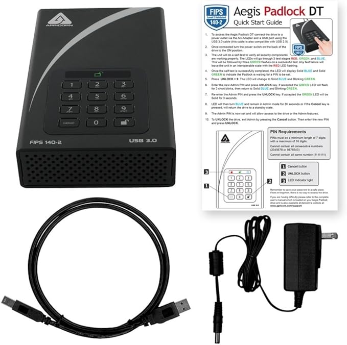 Apricorn 6TB Aegis Desktop Padlock FIPS 140-2 Validated 256-Bit Encrypted Hard Drive (ADT-3PL256F-6000)