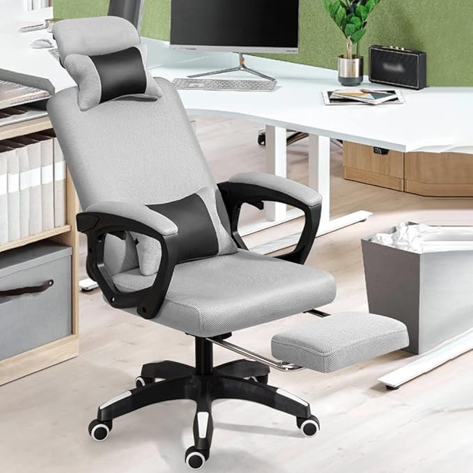 GIZNXBA Computer Chair with Foot Rest Adjustable Height Gaming Chair for Adults Home Office Chair Ergonomic Desk Chair with Headrest High Back Swivel Task Chair Lumbar Support (Color : /Gray)
