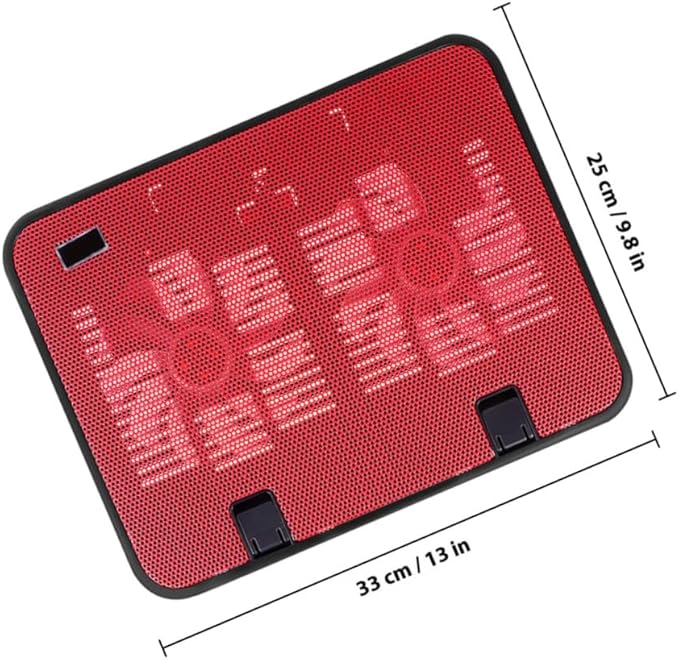 Laptop Cooling Pad Dual Quiet Fans USB Powered Stand with Slip Design for Notebooks and Laptops Lightweight Ergonomic Cooler Red