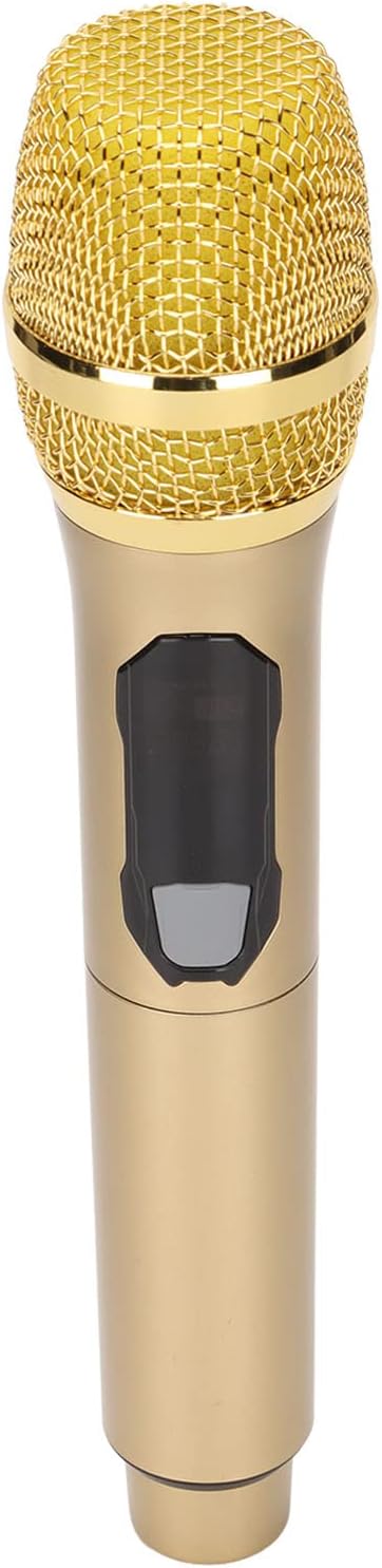 BAFOVY Home Microphone Microphone for Home 40MHz Digital Modulation Dynamic Live Sound Card Mic 50m for Outdoor Home Conference with LED Screen 3.5mm Adapter (Gold)