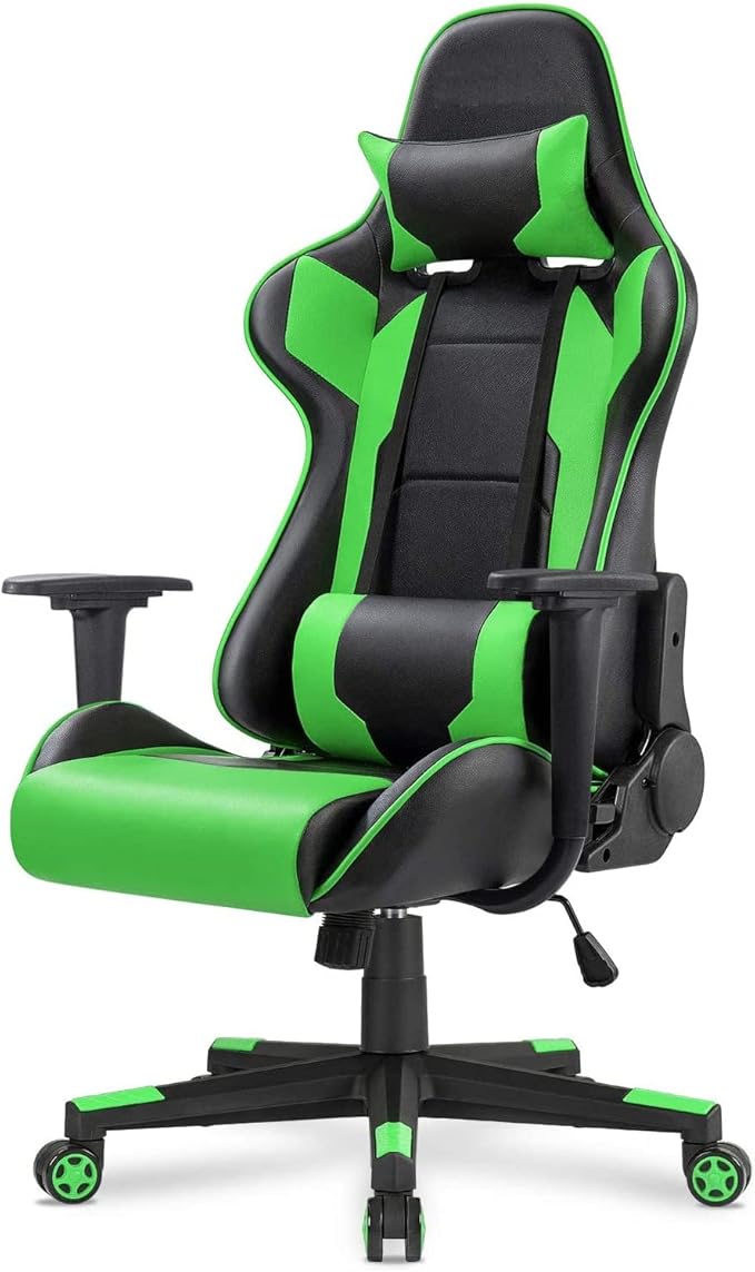 WANYE High Density Foam Gaming Chair -Cheap High Back Gaming Chair with Racing Design Synthetic Leather Green