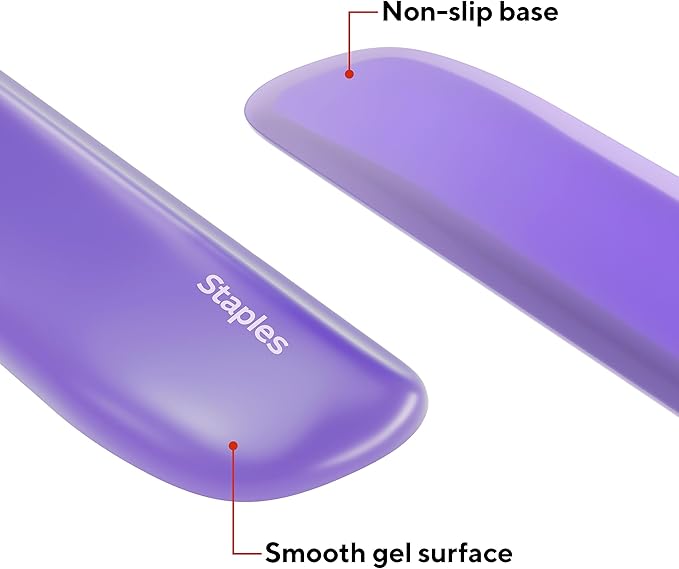 STAPLES Gel Keyboard Wrist Rest Ergonomic Non‑Slip Wrist Support Cushion for Comfortable Typing Durable Gel‑Filled Design Purple Crystal