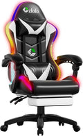Gaming Chair Racing Style RGB LED Lights Gaming Chairs for Adults and Kids Lumbar Massager Gamer Chair High Back Reclining Computer Chair with Footrest and Headrest (Black/White)