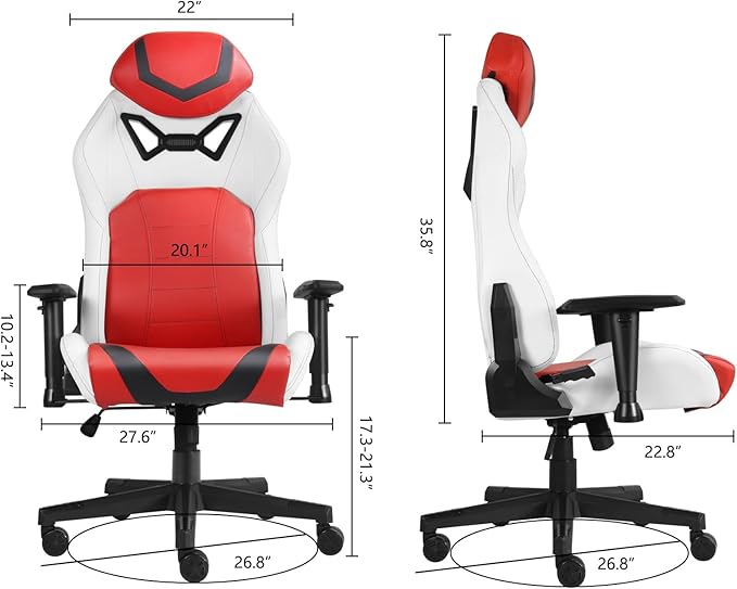 Modern-Depo Ergonomic Gaming Chairs for Adults with High-Density Memory Foam | Swivel Comfortable Office Chair Big and Tall Video Game Chair High Back Computer Chair for Home Office Red White