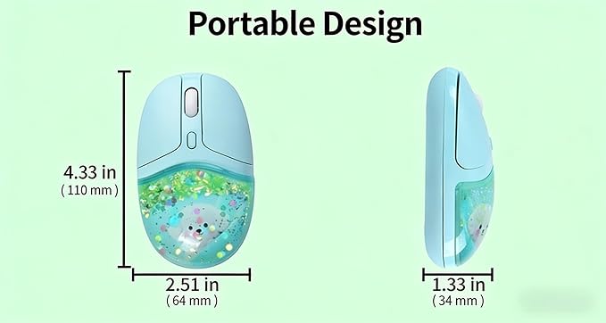 Wireless MouseGlitter Animal Design 3-Device Bluetooth &amp 2.4 G 4000 DPI RGB Light Multi-Mode Portable Mouse for PC Laptop Office Gaming Students Home Travel Use (Green)