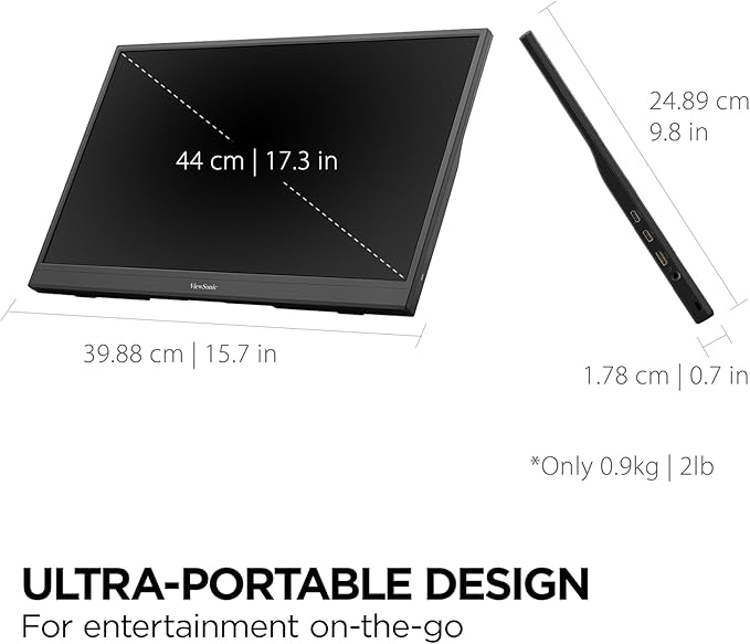 ViewSonic VX1754 17 Inch 1080p IPS Portable Gaming Monitor with 144Hz AMD FreeSync2 Way Powered 60W USB C Mini HDMI and Built-in Stand with Protective Cover (Renewed)