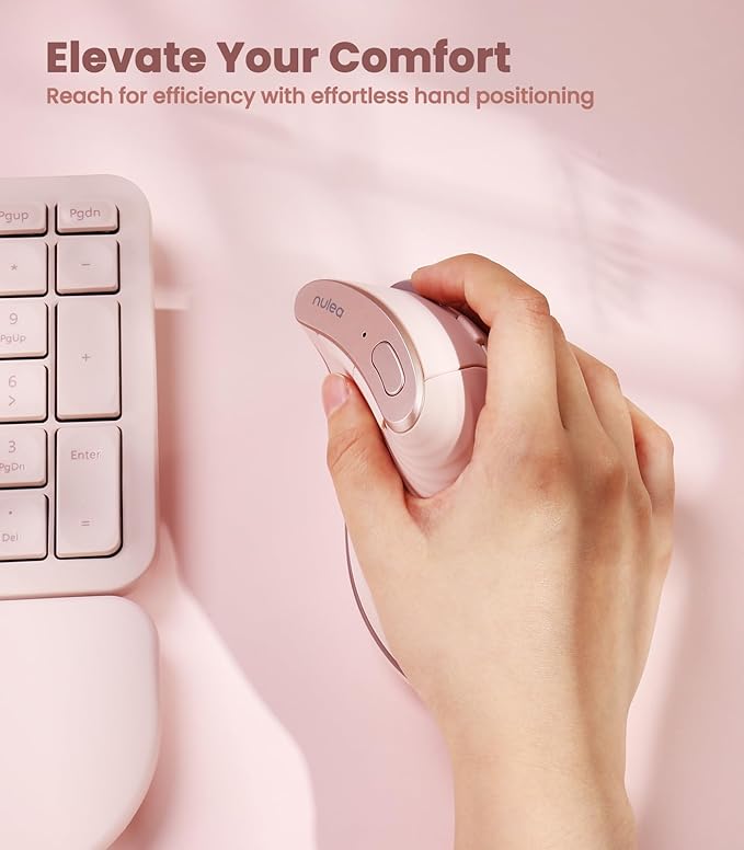 Nulea M510 Vertical Mouse Wireless Ergonomic Mouse for Comfy Tracking 3 Adjustable DPI (800-1200-1600) 2.4G Wireless Vertical Mouse with 6 Buttons Compatible with Windows Mac OS Laptop PCPink