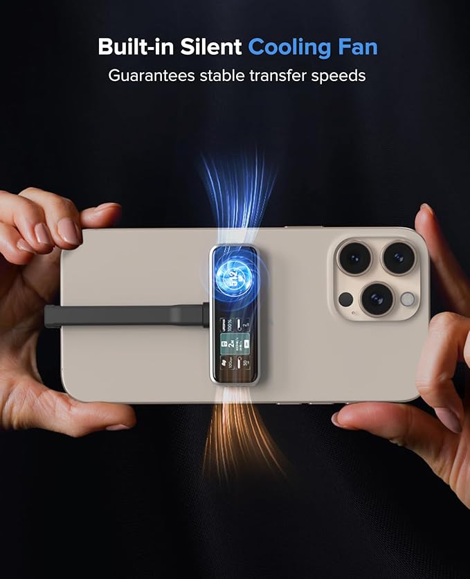 ZIKE Z791C Magnetic Portable SSD 512 GB External SSD Built-in Fan 4K 120fps ProRes Video Recording USB3.2 Gen2 up to 990MB/s Supports PD3.0 Port 27W Charging Compatible with iPhone 17/16/15