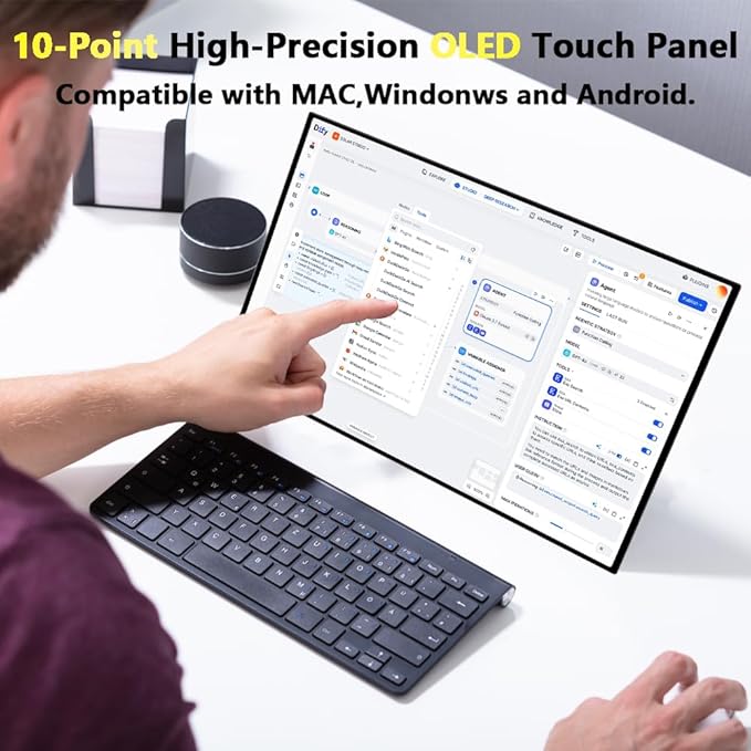 13.3” OLED Portable Monitor Touchscreen 1080P HDR Travel Screen 500 Nits Ultra-Slim External Second Monitor for Laptop Mac PC &amp Android Phone/Tablet (No Touch for iPhone/iPad/Consoles) with Ca