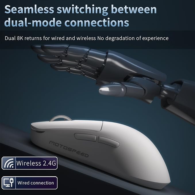 MOTOSPEED X6 Wireless Gaming MouseTwo-Mode 8K/USB-C Mouse Up to 26000DPIPAW3395 Optical Sensor Lightweight 46g5 programmable Button500MAh Battery LifeComputer Mouse for LaptopPCMac(Black)