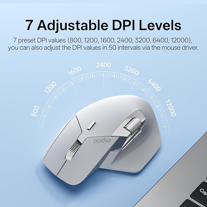 Rapoo MT760 PRO Wireless Mouse NearLink + Bluetooth 5.0 Multi-Device 12K DPI 2K Polling Ergo for Work &amp Gaming 11 Programmable Buttons On-Board Memory Quiet Clicks USB-C 120 Days Battery