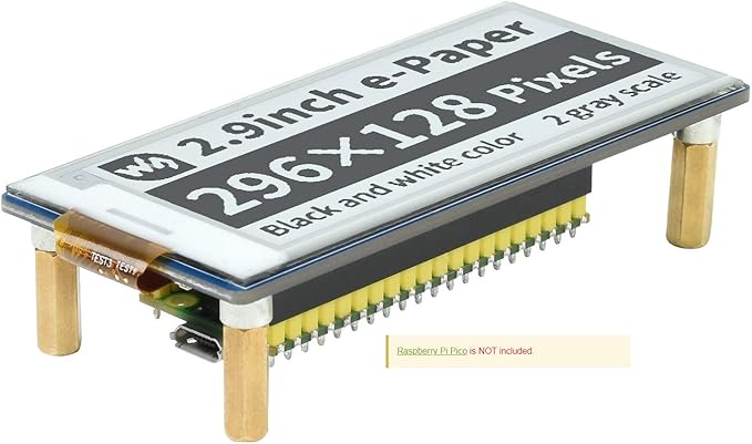 waveshare 2.9inch E-Ink Display HAT 296×128 Pixels Black White Two Color E-Paper Module epaper Screen for Raspberry Pi Pico Microcontroller BoardSPI InterfaceSupport Partial Refresh