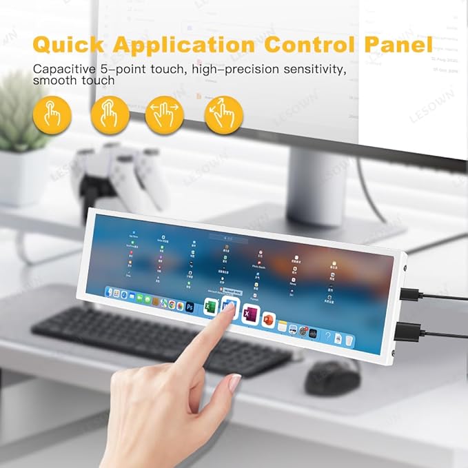 8.8 Mini Stretched Bar Monitor Touchscreen 480x1920 PC Temperature Display 600nits High Brightness Portable Secondary Screen LCD Screen Inside PC Case White