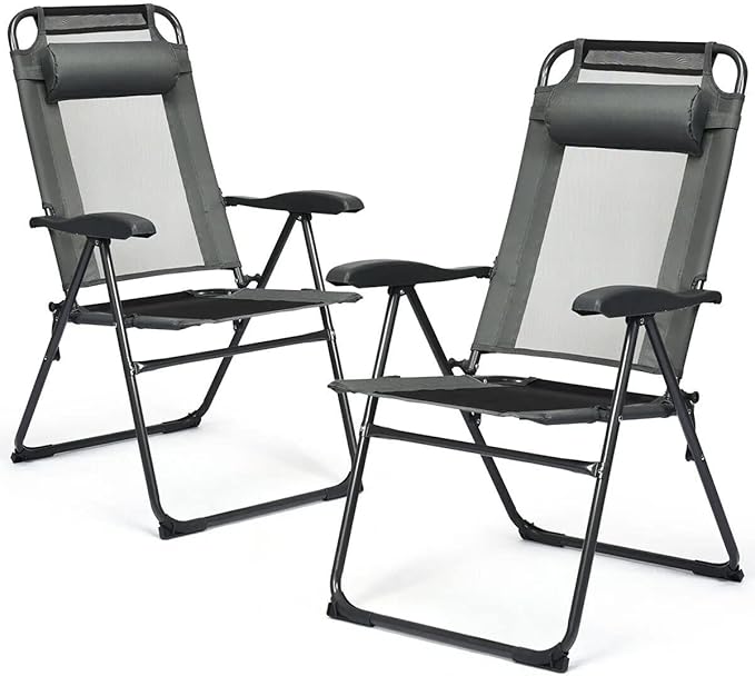 Office Chair Gaming Chair Computer Chair 2 Piece Folding Chair Adjustable Recliner with Headrest Garden Gray