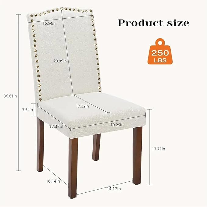 Adjustable Office Computer Chair with Armrest 1pcs Beige Upholstered Fabric Dining Room Chair with Nailhead Trim and Solid Wood Legs