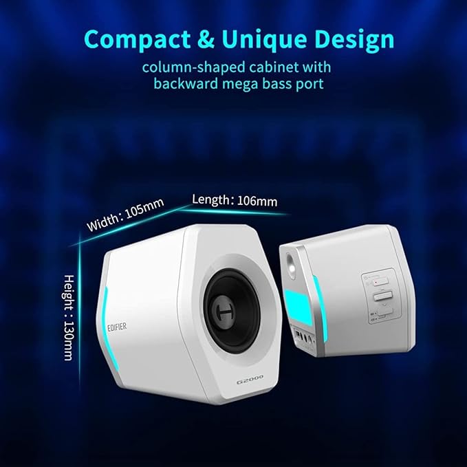 G2000 32W PC Computer Speakers for Gaming Desktop PC Laptop Mac Computer Woofer Speakers Bluetooth USB 3.5mm AUX Inputs RGB Lights Multimedia Speakers White (Renewed)
