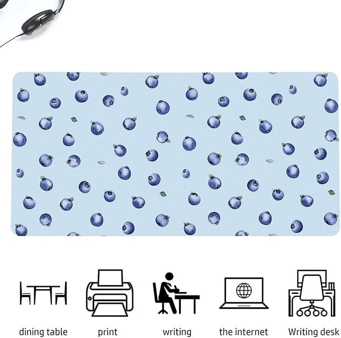 Cute Blueberry Blue Extended Gaming Keyboard Mouse Pad Non-Slip Leather Home Office Desk Mat Protector Laptop Desk Pad Writing Pad