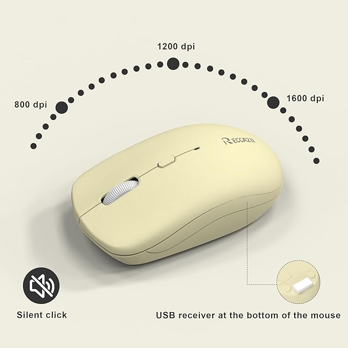 Wireless Keyboard and Mouse Combo Full-Sized Wireless Keyboard and Adjustable DPI Mouse 2.4GHz USB Receiver Keyboard and Mouse for PC Windows Desktop Laptop (Canary Yellow)