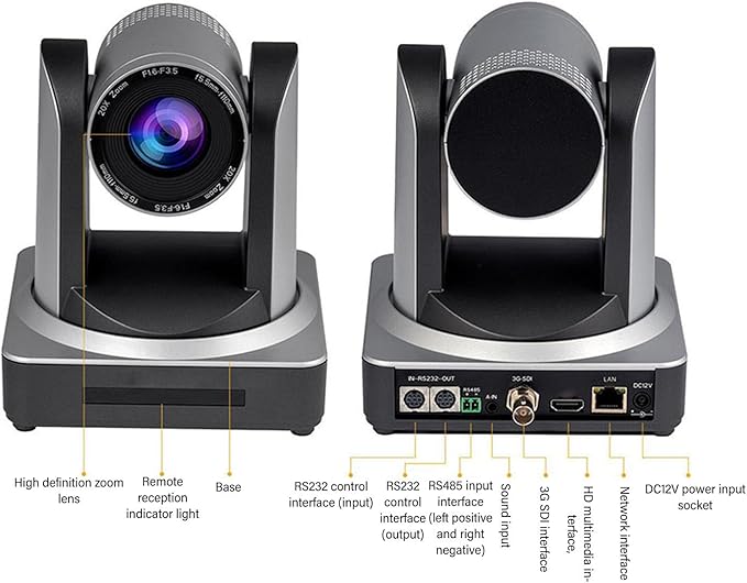 Yoidesu PTZ Camera with 20x Optical Zoom POE with Network IP Live Streaming Simultaneous 3G - SDI and USB Video Output Camera for Conferences Church (US Plug)