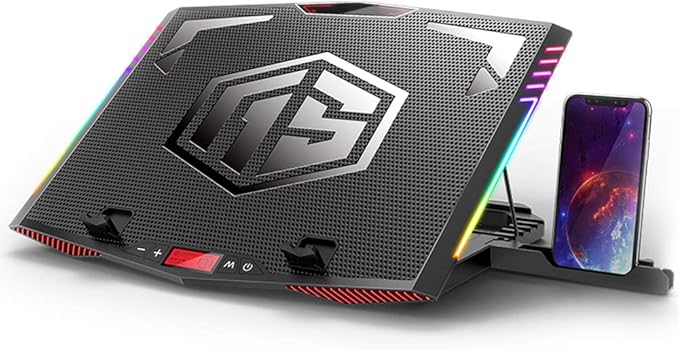 MeFee RGB Laptop Cooling Pad for 15.6-21 Inch Professional Gaming Laptop Cooler with 6 Quiet Fans and Button Control Pure Metal Panel Portable Cooler