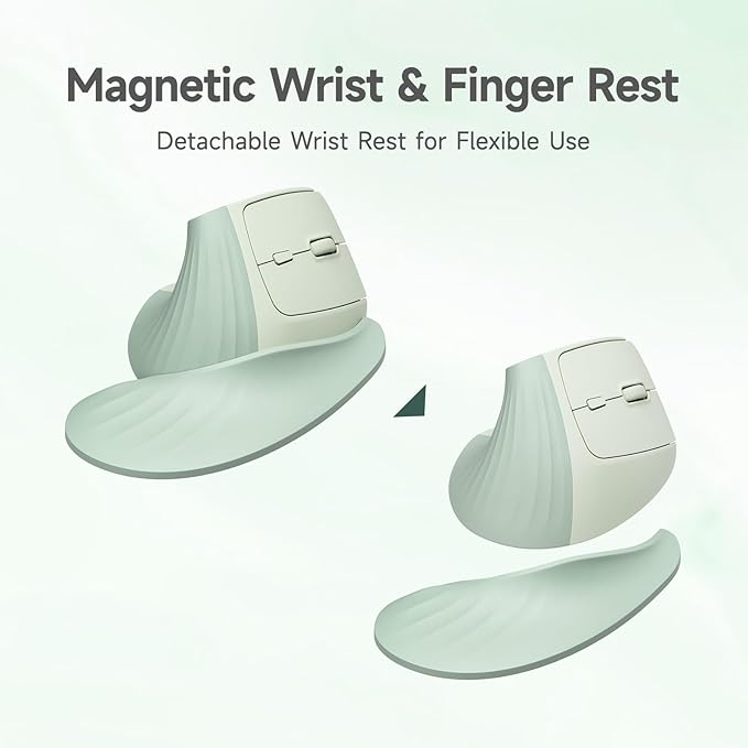 SANWA Wireless Ergonomic Mouse for Large Hands Silent Click Vertical Mice with Removable Wrist Rest 1000-4000 DPI 3-Device (2.4G + 2 Bluetooth 5.4) Compatible with Mac Windows Laptop PC Green