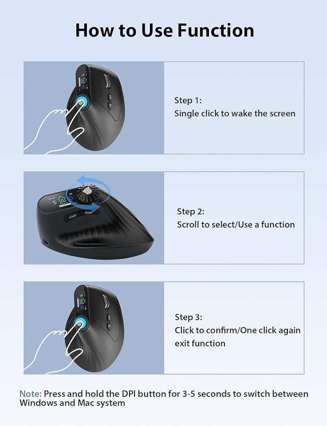 Transformers Vertical Ergonomic Mouse with LED Screen &amp Knob Control Rechargeable Vertical Mouse Wireless 3-Device Connectivity (2.4G + Dual Bluetooth) Quiet Clicks Computer Mice for PC/Mac/La