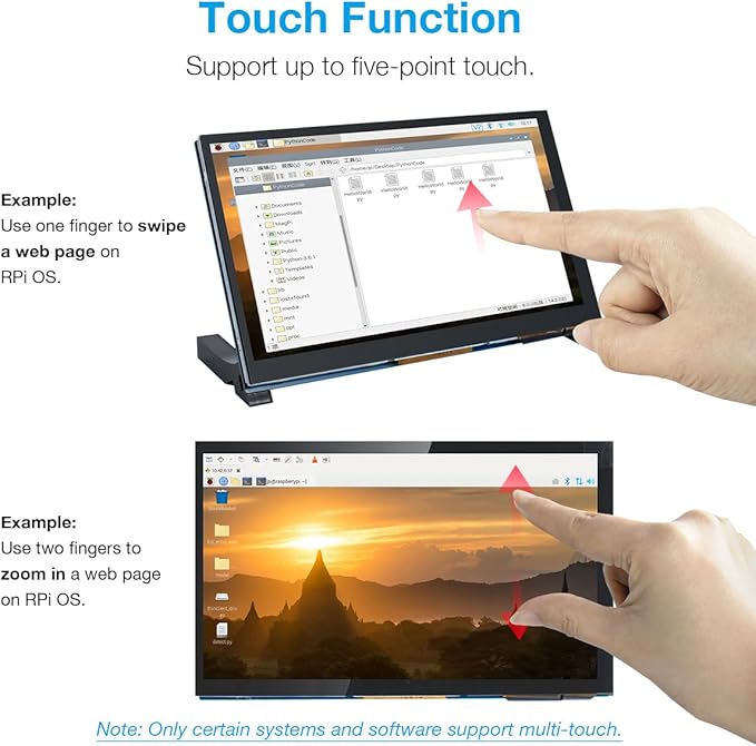 7 Inch Touchscreen IPS DSI Display Compatible with Raspberry Pi 5/4/3 800x480 Pixel Capacitive Screen MIPI Driver-Free Interface